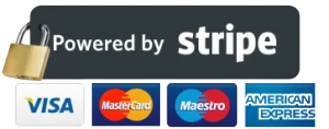 Powered by Stripe — δεκτές κάρτες Visa, Mastercard, Maestro, American Express